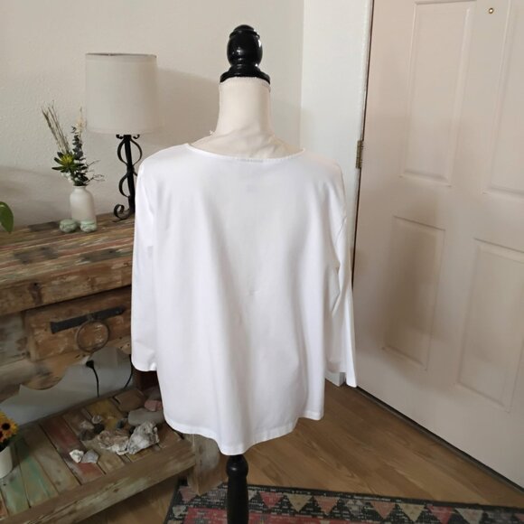 💕2 For $20💕 Ruby Rd Pink and White 3/4 Sleeve Blouse - Picture 3 of 4